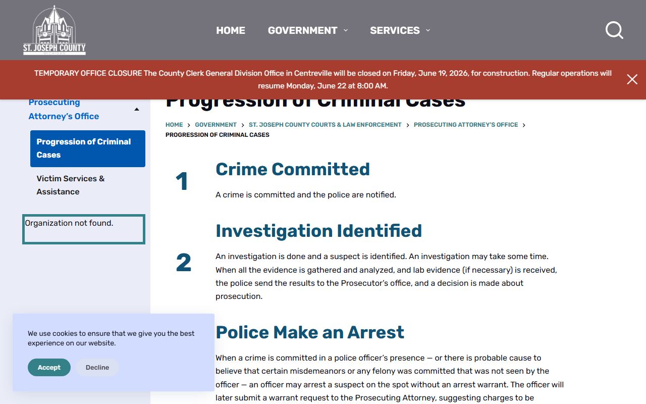 St. Joseph County prosecutor criminal case progression page